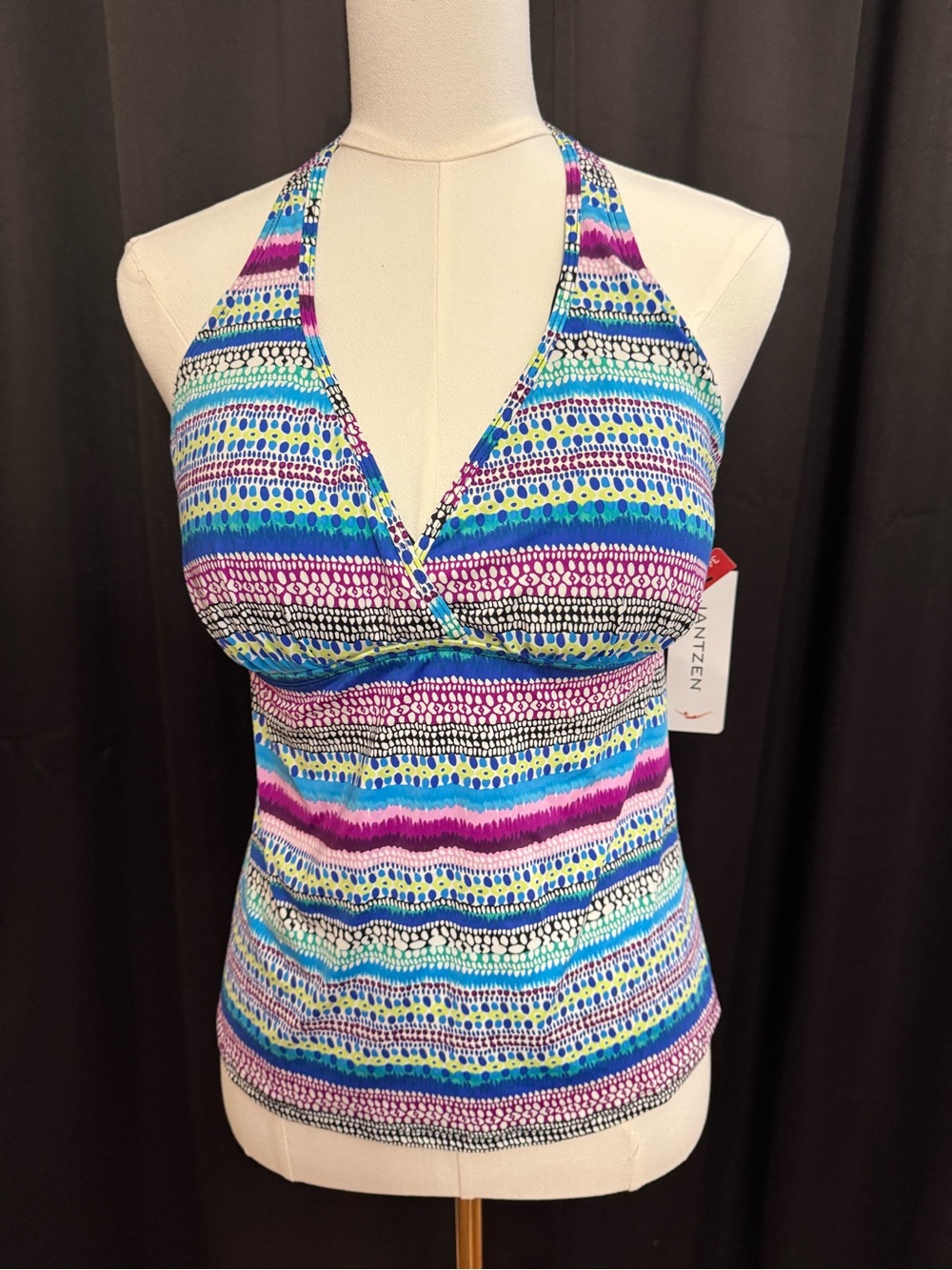 Jantzen Multicolor Striped Halter Swim Top in Blue, Purple & Pink